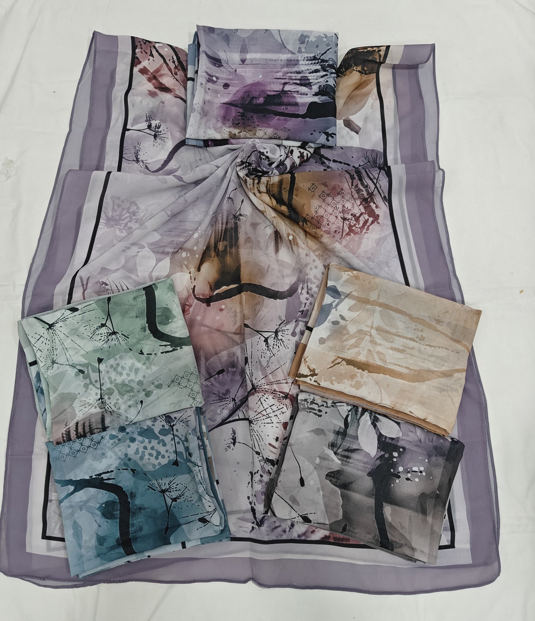 Off-White with Purple Outline Viscose Scarf