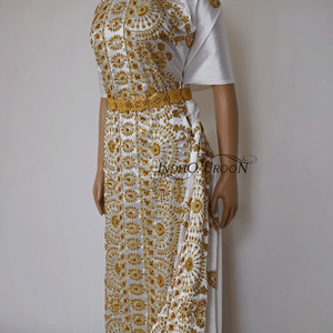 Order Now Oppulent White Soft Silky Satin Golden Heavy Handwork Bridal Women Dirac