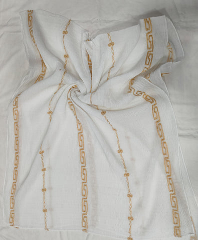 Off-White with Gold Stripe Design Viscose Scarf