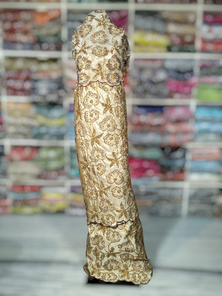 100% Shimmer Silk Gold Fabric With Golden Stone Beaded African George Wrappers For Wedding