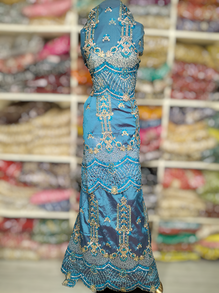 Super Quality Hot Selling African Beaded Party Wear Fabric Wrapper Womens Dress Raw Silk George