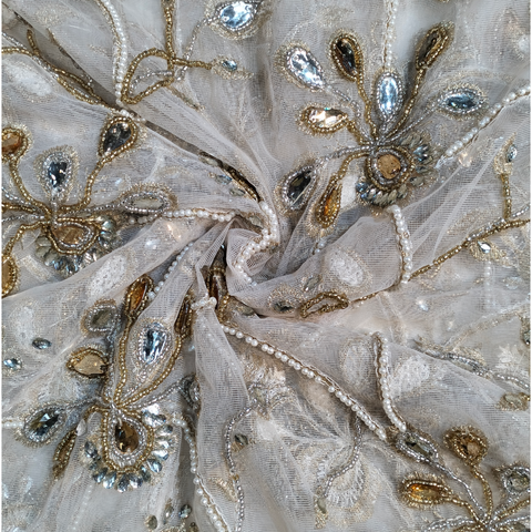 High Quality Mesh Net Lace Fabric With Embroidery And Stone Beaded