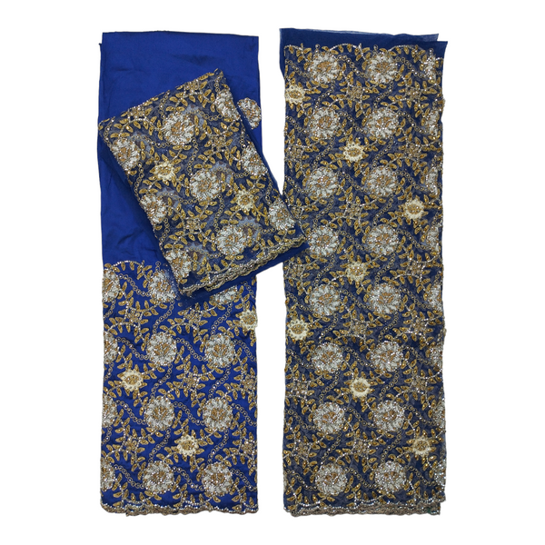 Royal Blue George With High Quality Embroidery And Stone Beaded Wrapper