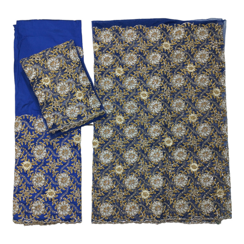 Royal Blue George With High Quality Embroidery And Stone Beaded Wrapper