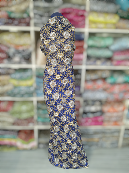 Royal Blue George With High Quality Embroidery And Stone Beaded Wrapper