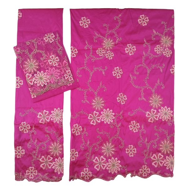 Magenta  George Wrapper Fabric With Floral Embroidery Design For Women Dress