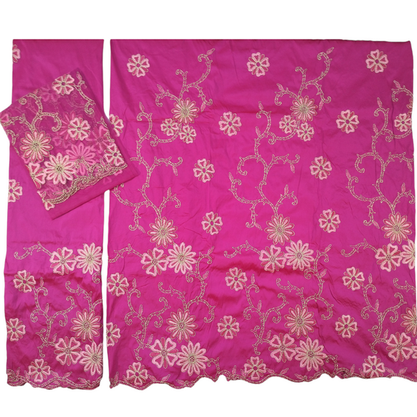 Magenta  George Wrapper Fabric With Floral Embroidery Design For Women Dress