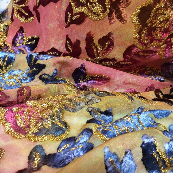 Yellow, Gold, Dark Blue, and Fuchsia Pink Floral Design Maqbal