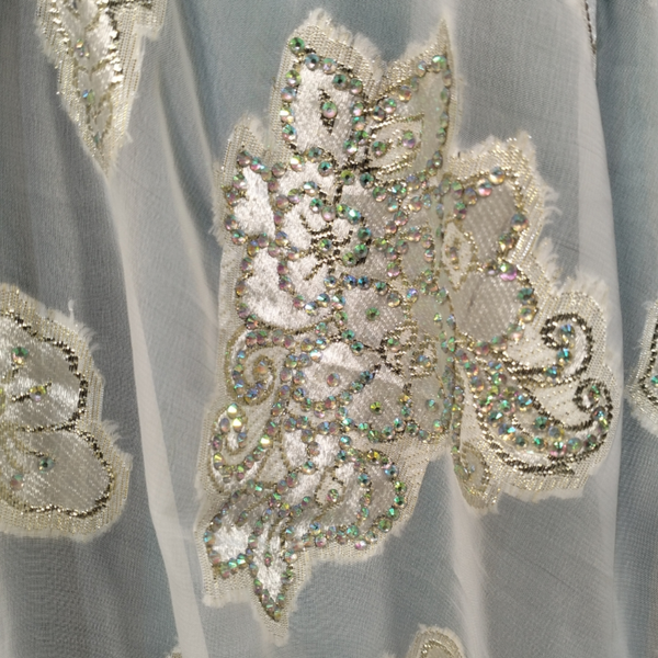 Light-White and Light-Green Design on Beige-Green Background Beaded Dirac