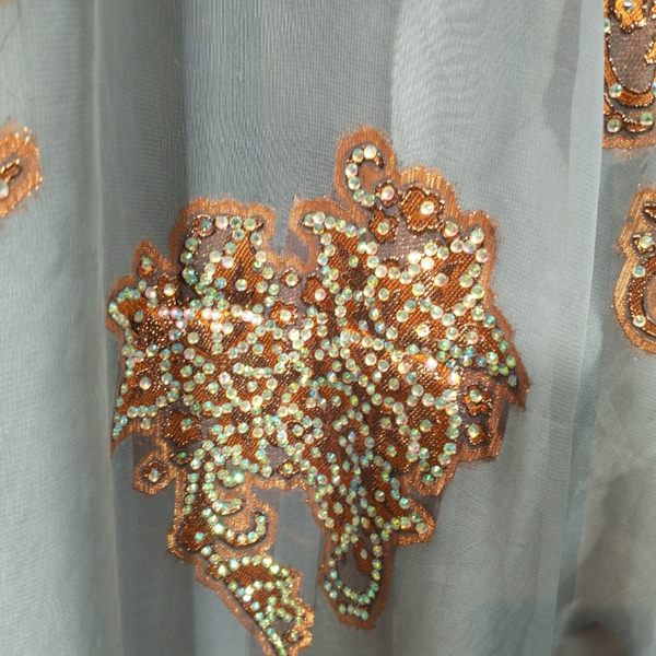 Orange, Light-Green, and Light-Yellow Design on Blue-Gray Background Beaded Dirac