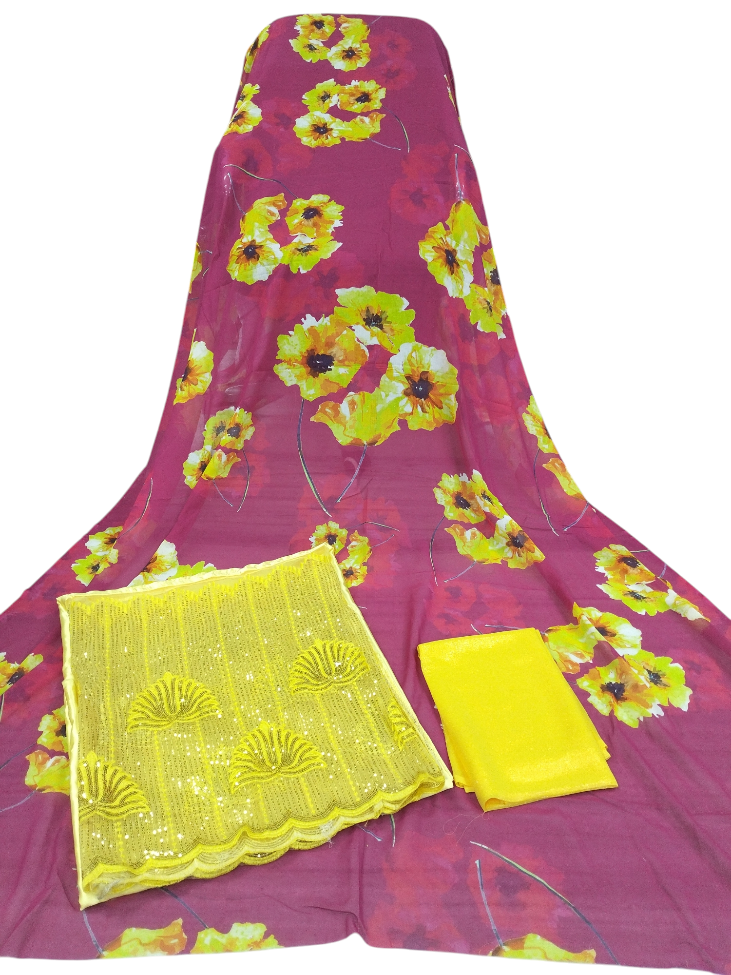 Yellow, Dark Brown, Darker Brown, and Orange Floral on Fuchsia Pink Background Fransawi Dirac