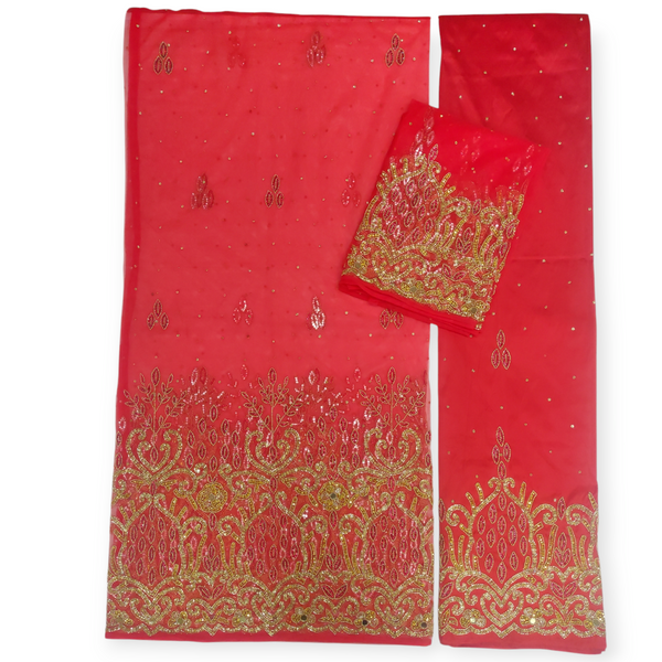 Gold Design on Red Background Handwork George