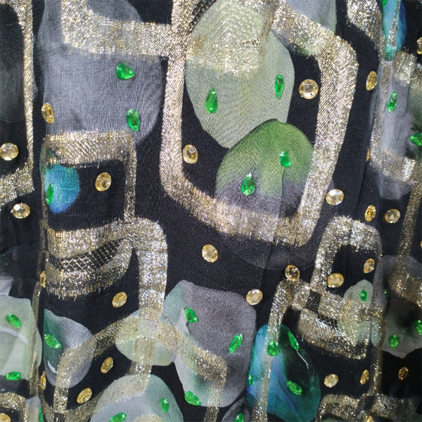 Gold, Mint Green, Light Blue, and Green on Light Black Background Beaded Dirac