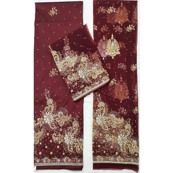 Hot Sale Good Price African George Wrappers Fabric Glitter Beaded With Golden Stone Fabric