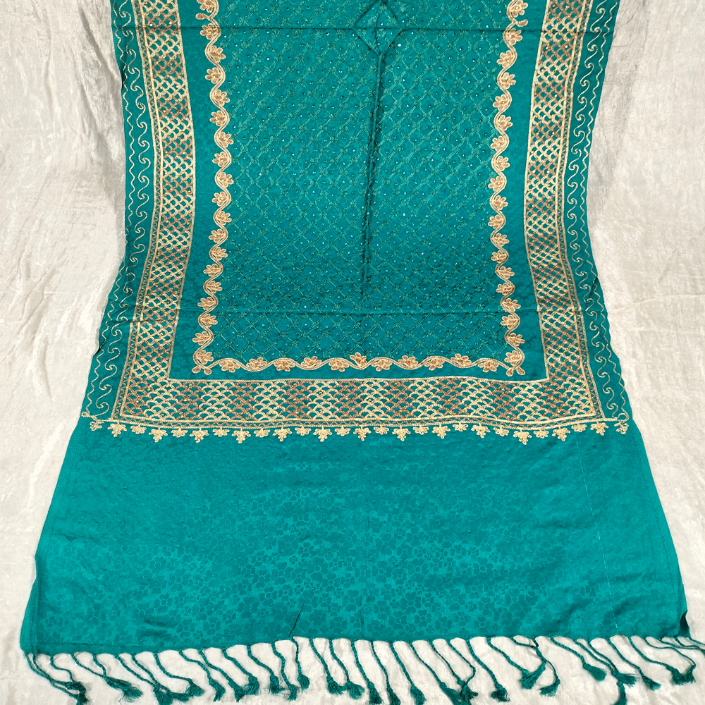 Rectangle Design Blue-Green Background Pashmina Shawl Available in Black, Red, Light Blue, Darkest Blue, Dark Green, Fluorescent Red, and Darker Blue