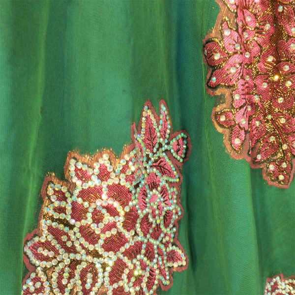 Pink, Light Green, Red, and Light-Yellow Floral on Green Background Beaded Dirac