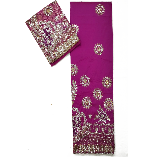 Best Quality African George Wrappers Magenta Fabric Stone Beaded & Sequence Work Womens Evening Dress