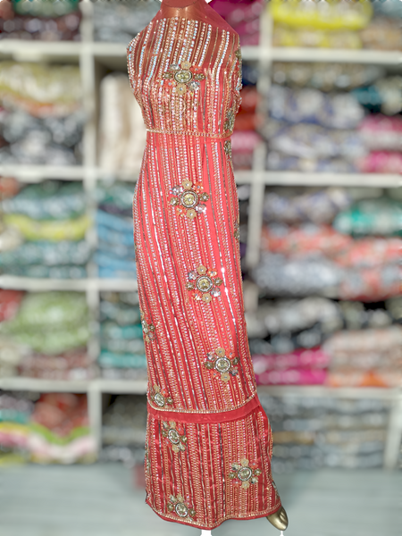 Festive Red With Heavy Sequins Stone Beaded For UK Designer Nigerian George Wrapper Set