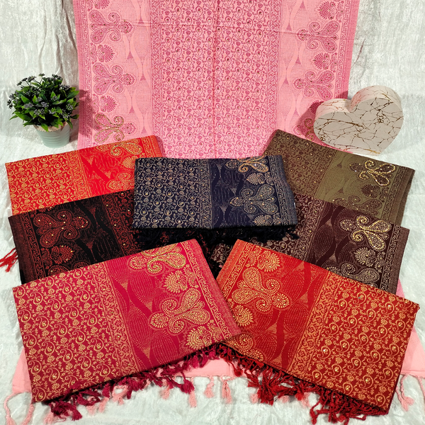 Pink Background with Pink Design Pashmina Shawl Available in Red, Black, Darkest Purple, Brown, Maroon, Dark Red, and Red