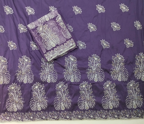 Embroidery Stone Beaded Wrappers Raw Silk Fabric 5 Yards With 2 Yards Net Lace Blouse For Women