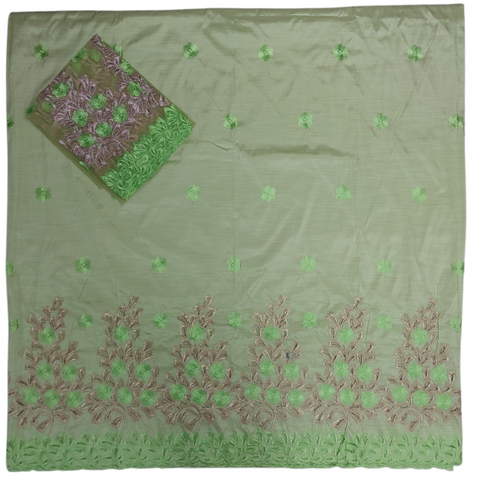 Lemon Green Wrapper With Gold And Green Embroidery With Floral Design Fabric