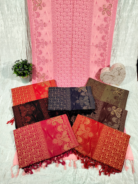 Pink Background with Pink Design Pashmina Shawl Available in Red, Black, Darkest Purple, Brown, Maroon, Dark Red, and Red