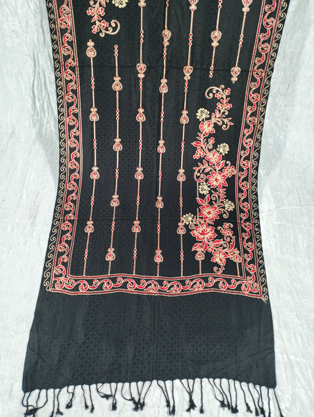 Pink Rectangle Design On Black Background Pashmina Shawl Available in Maroon, Green, Red, and White