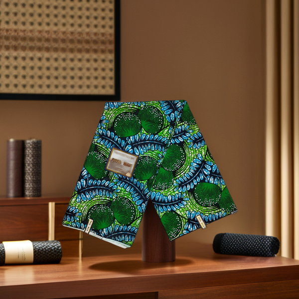 100% Cotton Ankara Tissue Material African Fabric Party Dark Green, Mint Green, Light Blue, and Dark Blue Design