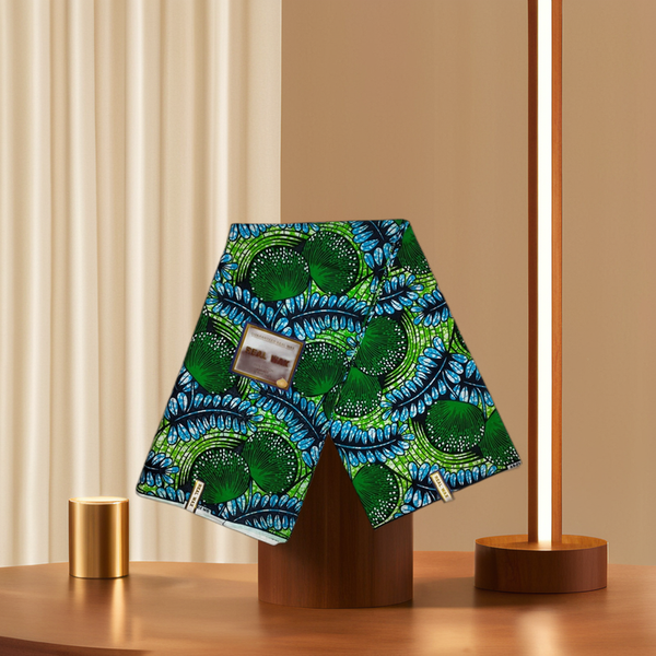 100% Cotton Ankara Tissue Material African Fabric Party Dark Green, Mint Green, Light Blue, and Dark Blue Design