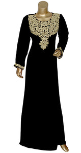 Iconic Crystal Black Embroidered Chiffon Kaftan With Golden Hand Embroidery With Stone