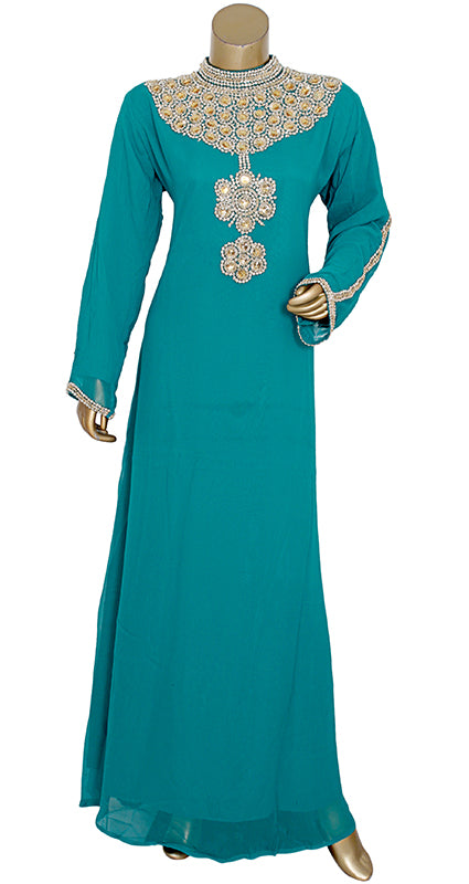 Newest Style High Quality Pure Chiffon Chinese Collar Kaftan Long Dress for Women