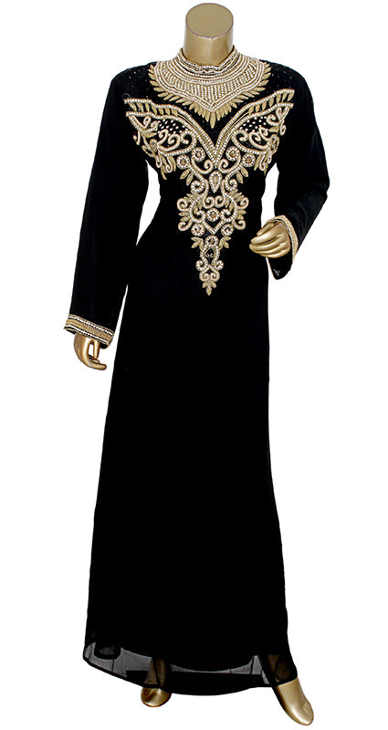 Beautiful Heavy Beaded Crystal Embroidered Kaftan Long Dress Party Wear for Women