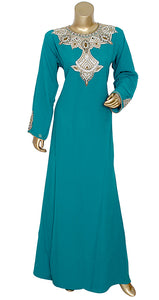 Chiffon Hand Embroidered Womens Kaftan With Golden Crystal & Thread Work Party Wear Dress