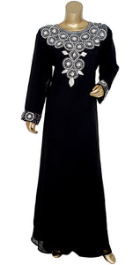 Pure Black Chiffon Hand Made Stone Bead Kaftan Dresses For Party Wear Women