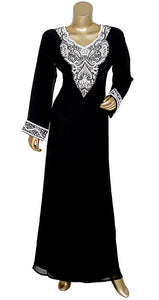 Classy Black Heavy Stone Beaded V-Neck Design Women Kaftan Partywear Dress kaftans