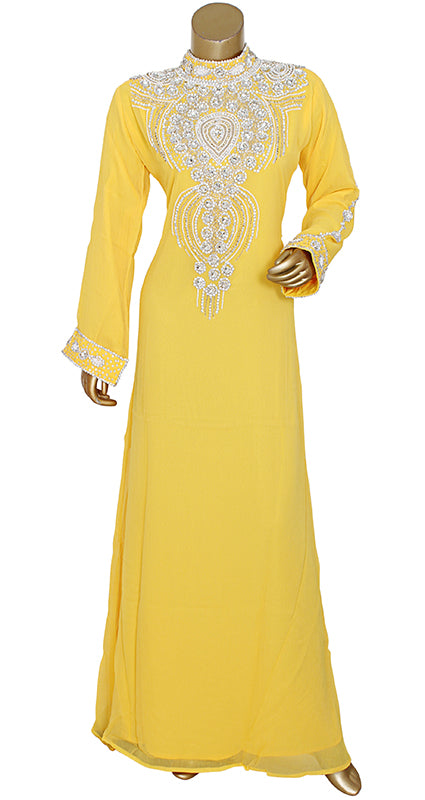 Best Quality Womens Kaftan With Golden Crystal And Bead Work Maxi Dress For Party